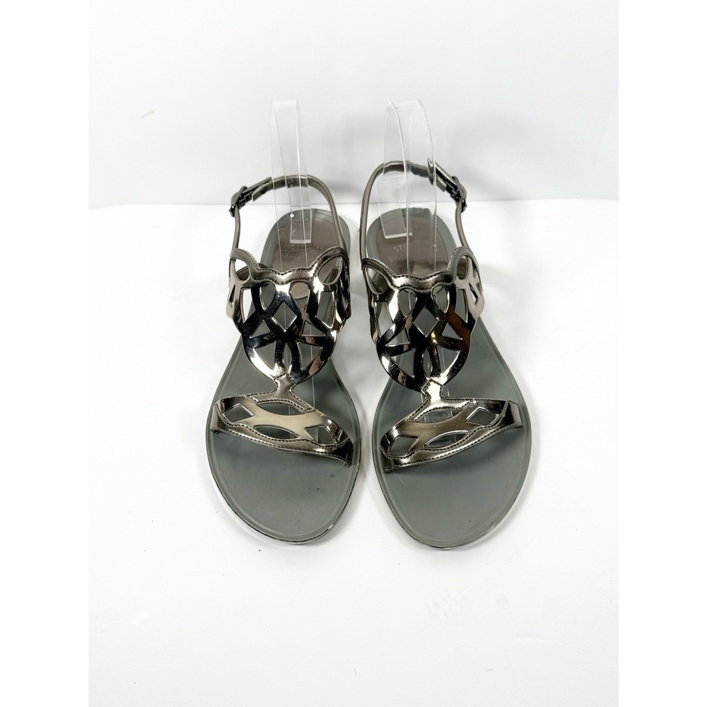 Stuart Weitzman Gelfisher Graphite Jelly Sandal Size 7 Metallic Silver Comfort - Picture 5 of 16